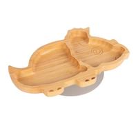 Tiny Dining Bamboo Suction Plate - Dinosaur/grey - Divided Non-Slip Bamboo Self-Feeding Baby Weaning Plate