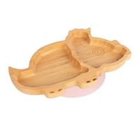 Tiny Dining Bamboo Suction Plate - Dinosaur/pastel Pink - Divided Non-Slip Bamboo Self-Feeding Baby Weaning Plate