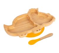Tiny Dining Bamboo Weaning Plate & Fork - Dinosaur - Divided Toddler Dining Set in Yellow Tiny Dining Yellow
