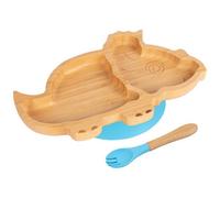 Tiny Dining Bamboo Weaning Plate & Fork Set - Dinosaur/blue - Divided Non-Slip Bamboo Baby Self-Feeding Weaning Plate & Cutlery
