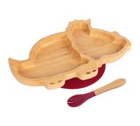 Tiny Dining Bamboo Weaning Plate & Fork Set - Dinosaur/red - Divided Non-Slip Bamboo Baby Self-Feeding Weaning Plate & Cutlery