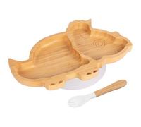 Tiny Dining Bamboo Weaning Plate & Fork Set - Dinosaur/white - Divided Non-Slip Bamboo Baby Self-Feeding Weaning Plate & Cutlery