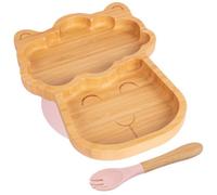 Tiny Dining Bamboo Weaning Plate & Fork Set - Llama/pastel Pink - Divided Non-Slip Bamboo Self-Feeding Weaning Plate & Cutlery