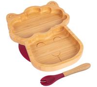 Tiny Dining Bamboo Weaning Plate & Fork Set - Llama/red - Divided Non-Slip Bamboo Baby Self-Feeding Weaning Plate & Cutlery
