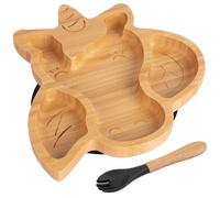 Tiny Dining Bamboo Weaning Plate & Fork Set - Unicorn/black - Divided Non-Slip Bamboo Baby Self-Feeding Weaning Plate & Cutlery
