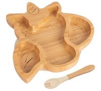 Tiny Dining Bamboo Weaning Plate & Fork - Unicorn - Divided Toddler Dining Set in Beige Tiny Dining Beige