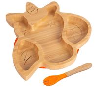 Tiny Dining Bamboo Weaning Plate & Fork - Unicorn - Divided Toddler Dining Set in Orange Tiny Dining Orange