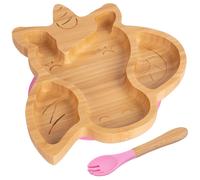 Tiny Dining Bamboo Weaning Plate & Fork - Unicorn - Divided Toddler Dining Set in Pink Tiny Dining Pink