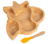 Tiny Dining Bamboo Weaning Plate & Fork - Unicorn - Divided Toddler Dining Set in Yellow Tiny Dining Yellow