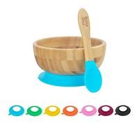 Tiny Dining Children's Bamboo Dinner Dessert Cereal Bowl with Soft Tip Silicone Spoon Set - Great for Baby Toddler Weaning - Eco Friendly Kids Food Bowls - Blue