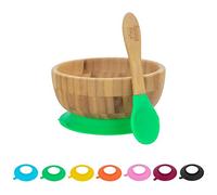 Tiny Dining Children's Bamboo Dinner Dessert Cereal Bowl with Soft Tip Silicone Spoon Set - Great for Baby Toddler Weaning - Eco Friendly Kids Food Bowls - Green