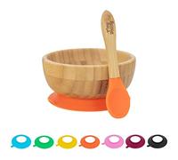 Tiny Dining Children's Bamboo Dinner Dessert Cereal Bowl with Soft Tip Silicone Spoon Set - Great for Baby Toddler Weaning - Eco Friendly Kids Food Bowls - Orange