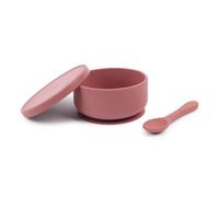 Tiny Dining Silicone Suction Bowl & Spoon Set - Dusty Rose - Non-Slip Silicone Baby Toddler Weaning Bowl Feeding Set