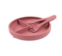 Tiny Dining Silicone Suction Plate, Fork & Spoon Set - Dusty Rose - Silicone Baby Feeding Set For Babies, Toddlers & Kids