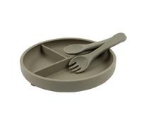 Tiny Dining Silicone Suction Plate, Fork & Spoon Set - Silver Sage - Silicone Baby Feeding Set For Babies, Toddlers & Kids