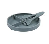 Tiny Dining Silicone Suction Plate, Fork & Spoon Set - Tradewinds - Silicone Baby Feeding Set For Babies, Toddlers & Kids