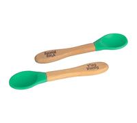 Tiny Dining x2 Children's Bamboo Soft Tip Silicone Spoons - Great for Baby Toddler Weaning - Eco Friendly Kids Dinner Dessert Cereal Spoon - Green