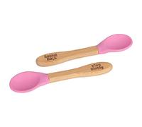 Tiny Dining x2 Children's Bamboo Soft Tip Silicone Spoons - Great for Baby Toddler Weaning - Eco Friendly Kids Dinner Dessert Cereal Spoon - Pink