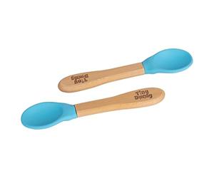Tiny Dining x2 Children's Bamboo Soft Tip Silicone Spoons - Great for Baby Toddler Weaning - Eco Friendly Kids Dinner Dessert Cereal Spoon - Blue
