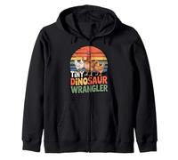 Tiny Dinosaur Wrangler Funny Chicken Farmer Retro Zip Hoodie
