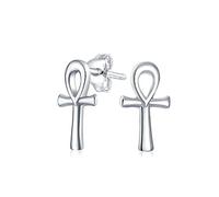 Tiny Egyptian Ankh Cross Stud Earrings Rose Gold Plated Sterling Silver | Devotional Symbolism, Faith Inspired, Polished Finish, Lightweight Comfort, Rhodium Protection, Petite Profile,