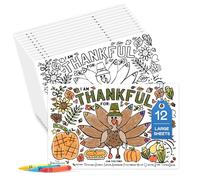 Tiny Expressions - Fall Thanksgiving Placemats for Kids (Pack of 12 Turkey Placemats) | Coloring Activity Paper Table Mats for Children to Write Thankful List | Disposable Bulk Bundle Set