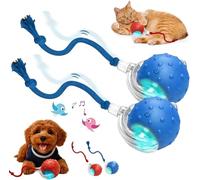 Tiny Fetch Dog Toy - 2026 New Tiny Fetch Motion Dog Toy with Birdsong & Rope,Interactive Dog Cat Toys Balls,360°Smart Automatic Rolling Electric Dogs Ball Toy,Fast Moving Toy for Dog and Cat (Blue*2)