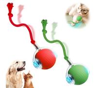 Tiny Fetch Dog Toy, 360° Rolling Interactive Fast Moving Toys Balls with Rope, for Dogs and Cat Indoor Play red+green+gray
