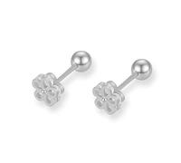 Tiny Flower Stud Cartilage Earrings for Women Girls Teen 925 Sterling Silver Mini Cute Cubic Zirconia Daisy 4mm Ball Barbell Screw Back Sleeper Tragus Hypoallergenic Piercing Body Jewelry 18G (Silver)
