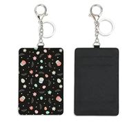 Tiny Flowers and Hearts Access Card Holder with Keychain Bus Pass Holder for Women Men with 2 Card Slots Slim Wallet for Nurse Teacher Student Meal Bank Credit Cards Daily Use Nurse Accessories