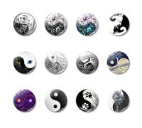 Tiny Fridge Magnets 12 Pack Yin Yang Tai Chi Series Light Gemstone Magnetic Glass Kitchen Refrigerator Magnet Message Stickers