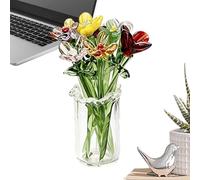 Tiny Glass Flower Vase - 11 Piece Cute Small Table Centerpiece, Hand-Blown Crystal Floral Ornaments with Clear Glass Vase, Mini Everlasting Bouquet for Mother's Day Home Office Table Bedroom