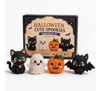 Tiny Halloween 3D Beaded DIY Kit, Easy DIY Beading Kits with Ghost Pumpkin Black Cat Bat, Handmade Bead Art Ornament Kit, Creative 3D Halloween Bead Making Kit for Beginners Craft Lovers