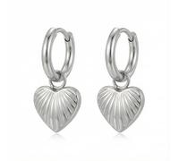 Tiny Heart Dangle Drop Earring for Women Stainless Steel Shell Striple Hearted Love Dangling Cartilage Small Huggie Hoop Earring Dainty Jewelry for Her Bff Holiday, Inner Diameter: 8mm, Heart: 12.5