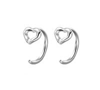 Tiny Heart Half Hoop Earrings for Women Girls 925 Sterling Silver Minimalist Love Heart Stud Earrings Small Hoops Cartilage Earrings Cuffs Warp Earrings Birthday Jewelry Gifts (Silvery)