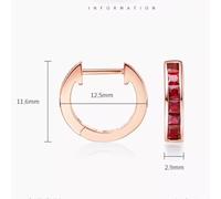Tiny Hoop Earrings for Women, Women's Earrings Princess Square with 0.87ct Red Ruby 14K Rose Gold