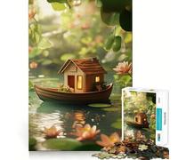 Tiny House Boat in A Pond Jigsaw Puzzles for Adults 1000 Piece Enhance Recall Leisure Time Exact Edge Festival Gift 38x52cm