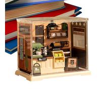 Tiny House Kit, DIY Assembly Model Set, Handmade Miniature Coffee Shop and Kitchen Building Toy for Adults, Bookshelf and Desk Decoration