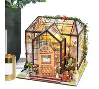 Tiny House Model - Handmade Wooden Greenhouse Kit With Furniture Accessories, DIY Creative Craft Project, Precision Cut Build Set With Tool Glue | Adult Hobby Decor For Home Room Display
