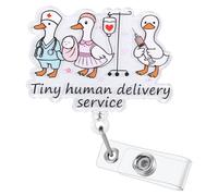 Tiny Human Delivery Service Funny Nurse Badge Reel, Retractable ID Card Medical Badge Holder with Alligator Clip, Badge Buddy for L&D OB GYN Neonatology Department Certified Nurse-Midwife NICU