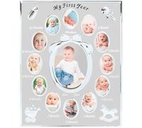 tiny ideas Baby’s My First Year Picture Frame, Monthly Milestone Photo Collage Frame, 12 Month Baby Keepsake, Nursery Wall Decor and Baby Gift, Silver