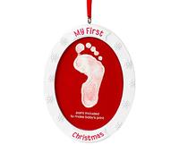 Tiny Ideas Baby's "My First Christmas" Handprint or Footprint Holiday Double-Sided DIY Photo Ornament, Creative Gift for New and Expecting Parents, White and Red