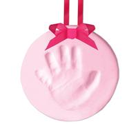 Tiny Ideas DIY Baby's Print Handprint or Footprint Keepsake No Bake Ornament with Ribbon, Baby Girl Nursery Décor, Pink