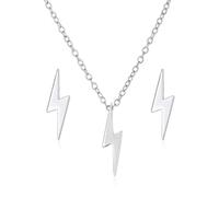 Tiny Jewelry Set Minimalist Geometric Zig Zag Flash Lightning Bolt Pendant Necklace Stud Earring For Women Teen .925 Sterling Silver