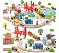 Tiny Land 110PCS Wooden Train Set - Toy Train with Tracks for Boys & Girls
