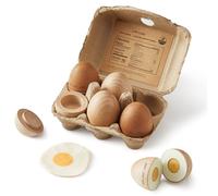 Tiny Land Wooden Play Food Set for Play Kitchen, 6PCS Wooden Egg Toy Food