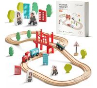 Tiny Land Wooden Train Set for Toddler - 39 Piece- with Wooden Tracks Fits Thomas/Brio/Chuggington/Melissa and Doug- Expandable, Changeable-Train Toy for 3 4 5 Years Old Girls & Boys