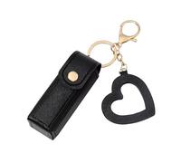 Tiny Lipstick Case - Small Elegant Lipstick Case, Lipstick Travel Case | Portable Pu Leather Small Cosmetic Bag with Love Pendant for Lipstick, Perfume, Black, 3.54x1.18 inches, See description