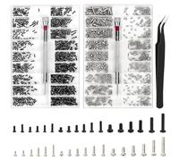 Tiny Micro Repair Screw Kit, AUNHOKE 1000Pcs Tiny Screws M1.2 M1.4 M2, Replacement Screws Kit with Screwdriver and Tweezers for Glasses, Laptop and Watch Repair (L+N)