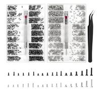 Tiny Micro Repair Screw Kit, AUNHOKE 1000Pcs Tiny Screws M1.2 M1.4 M2, Replacement Screws Kit with Screwdriver and Tweezers for Glasses, Laptop and Watch Repair (M+O)